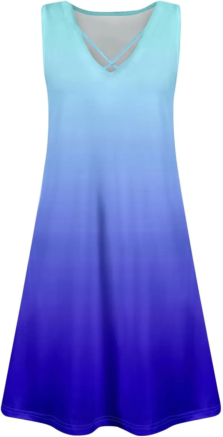 Summer Dresses for Women 2025 Floral Boho Beach T Shirt Dresses V Neck Casual Tank Dress Sleeveless Loose Sundresses