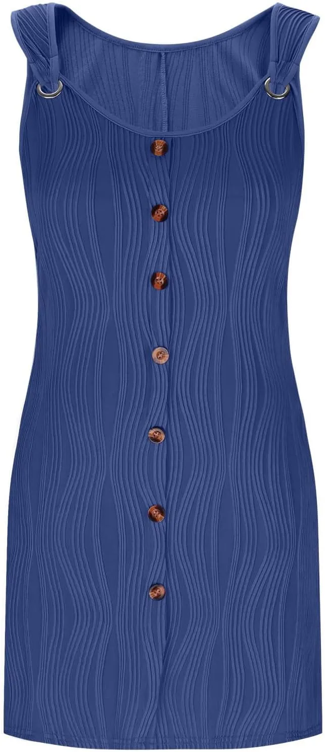 Summer Dresses for Women 2025 Sleeveless Swimsuit Beach Sundresses Coverups Vacation Button Down Casual Mini Dress