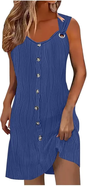 Summer Dresses for Women 2025 Sleeveless Swimsuit Beach Sundresses Coverups Vacation Button Down Casual Mini Dress