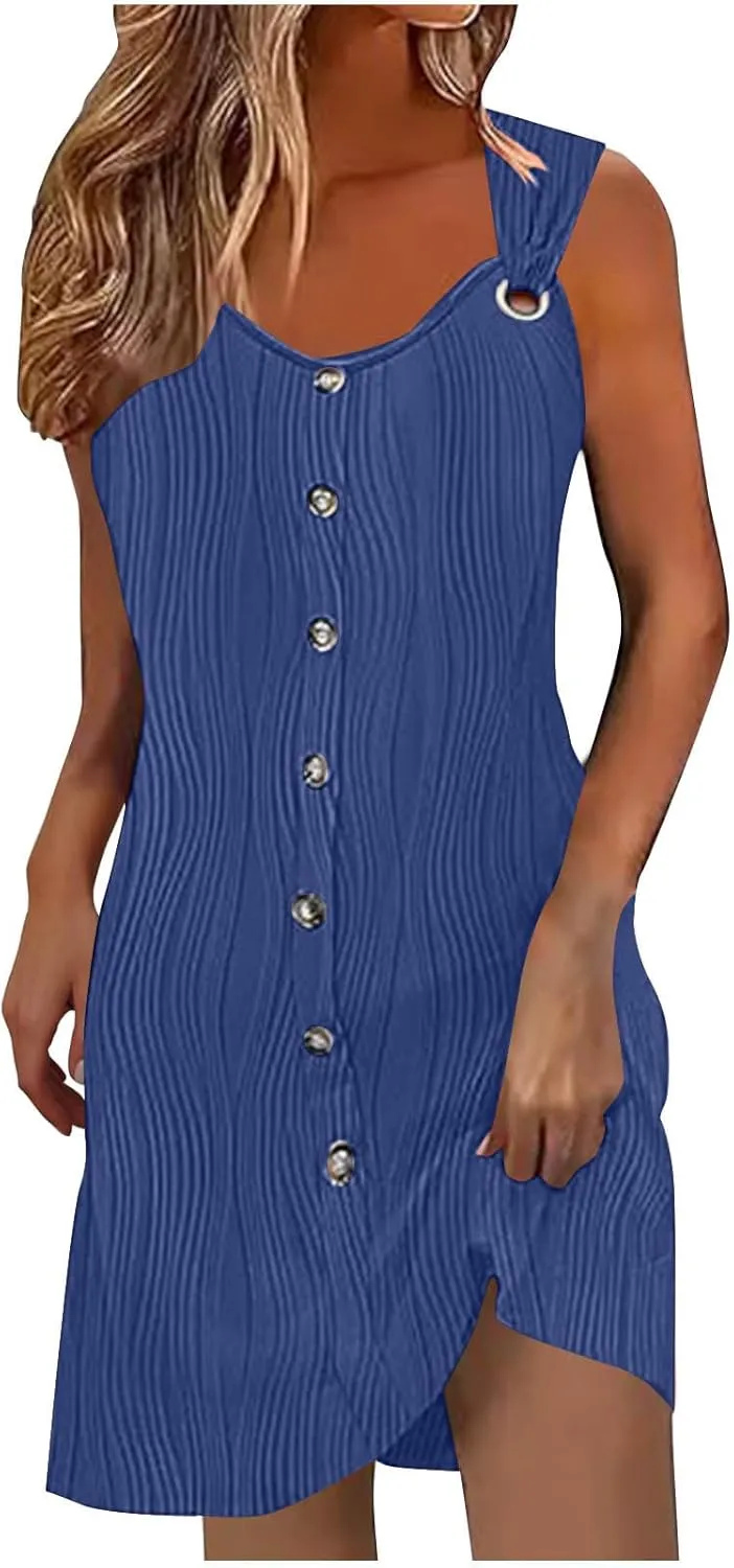 Summer Dresses for Women 2025 Sleeveless Swimsuit Beach Sundresses Coverups Vacation Button Down Casual Mini Dress