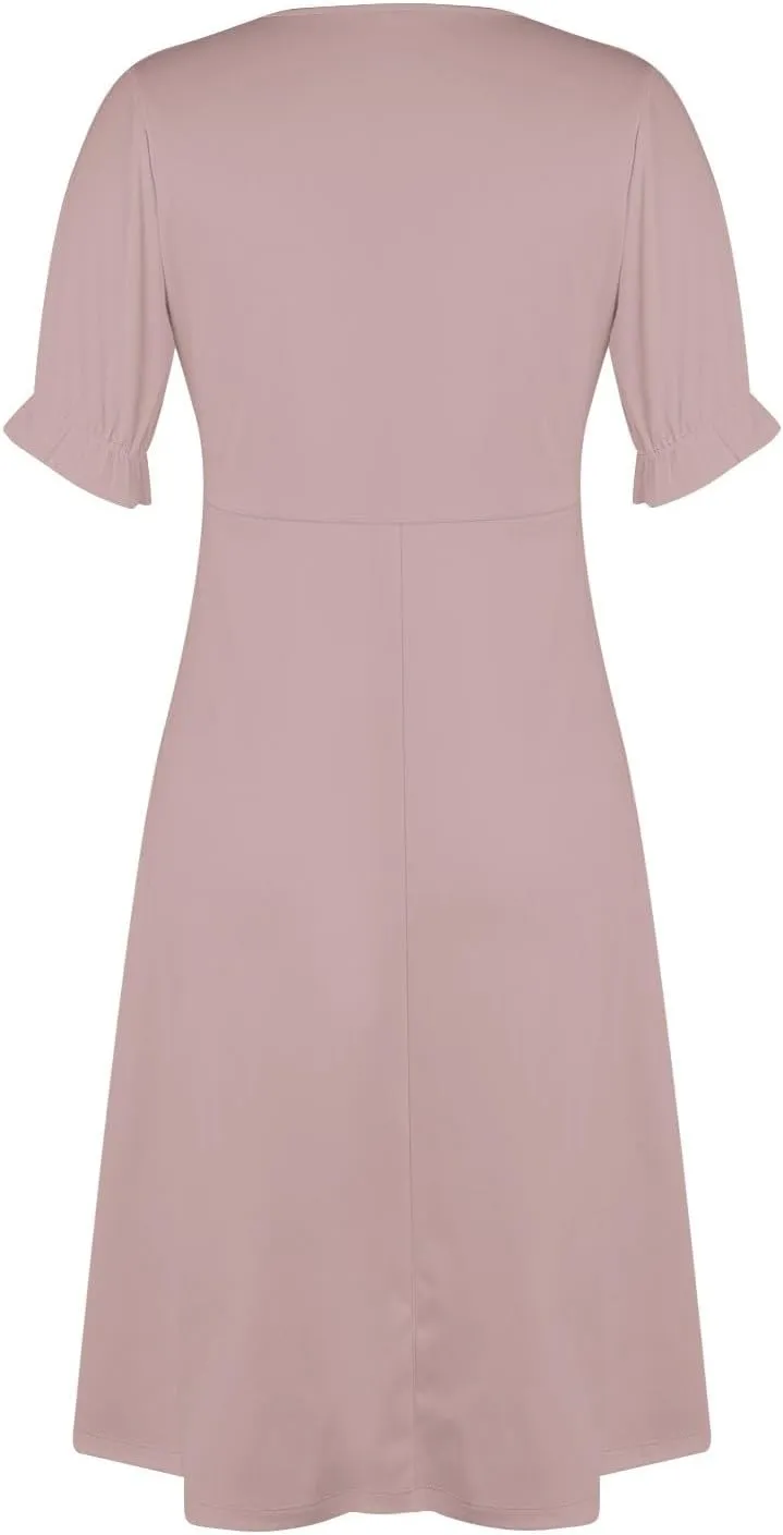 Summer Dresses for Women 2025 Trendy Boho Dress Elegant Beach V Neck Short Sleeve Irregular Hem Midi Sundresses