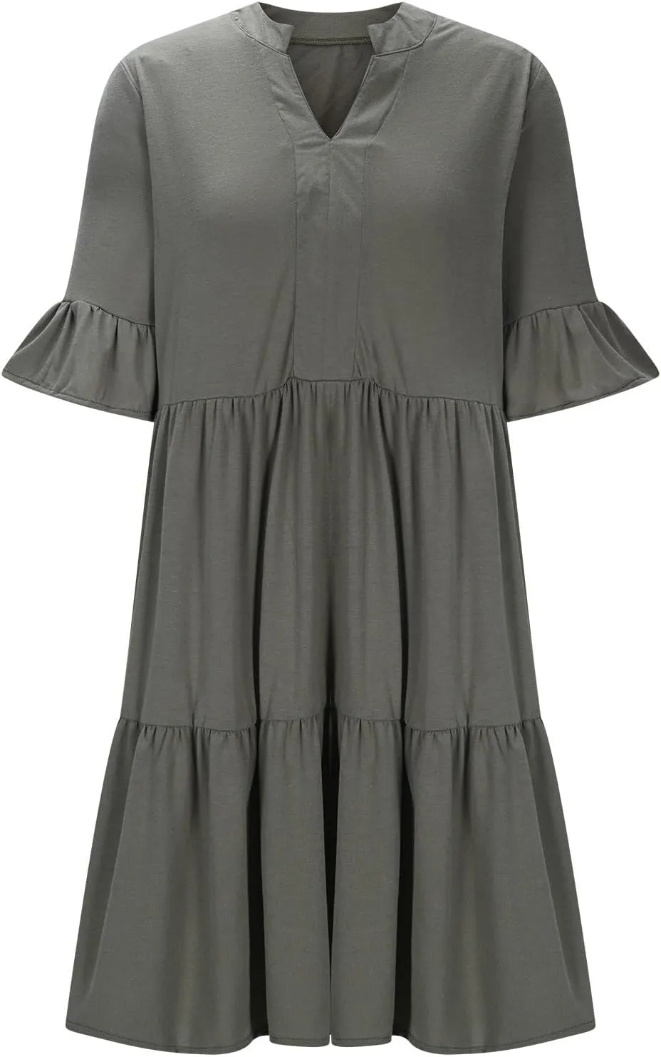 Summer Dresses for Women Casual Ruffle Sleeve Button Down Shirt Dress Tiered Flowy Shift Sundresses with Pockets