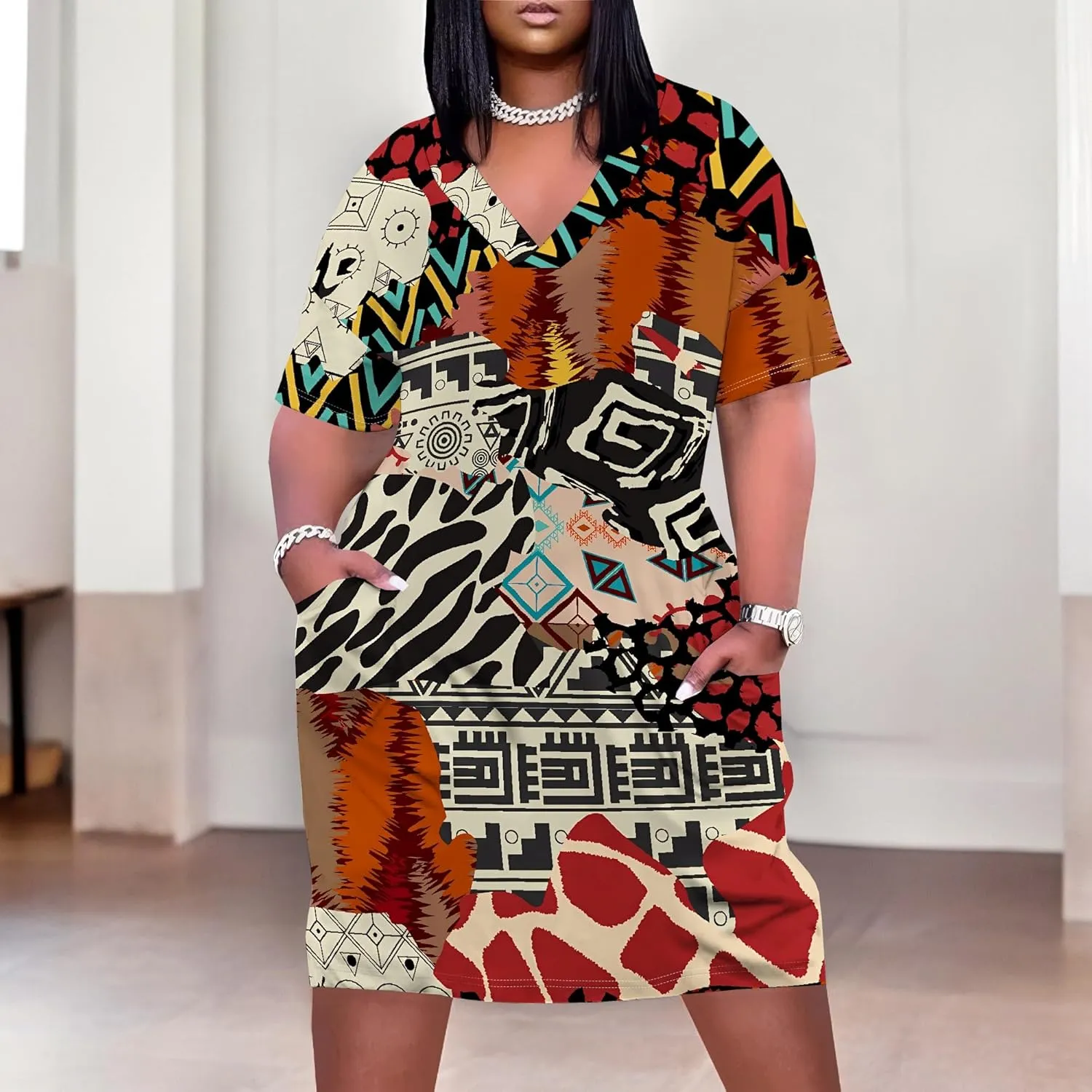 Summer Dresses for Women Tshirt Dress Plus Size Short Sleeve Sundresses A-Line Midi Club Party Dress with Pockets