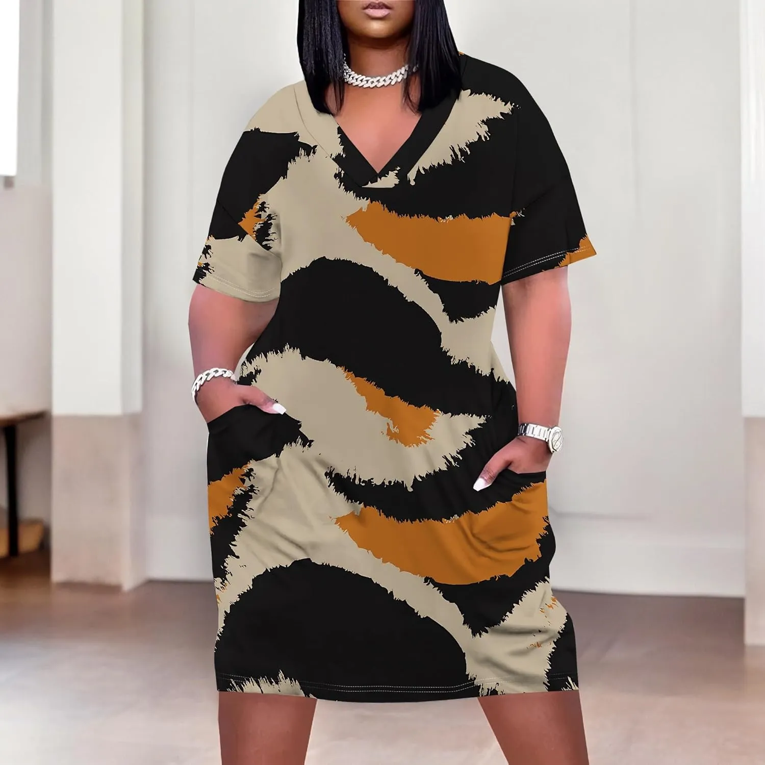 Summer Dresses for Women Tshirt Dress Plus Size Short Sleeve Sundresses A-Line Midi Club Party Dress with Pockets