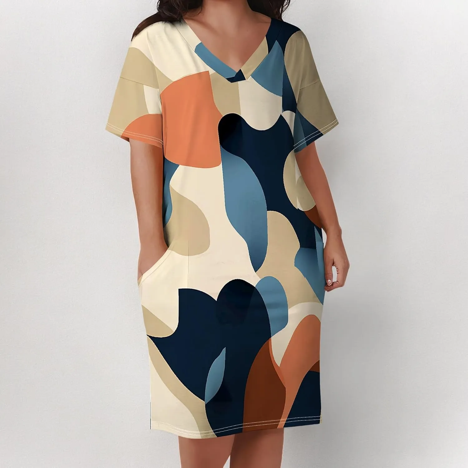 Summer Dresses for Women Tshirt Dress Plus Size Short Sleeve Sundresses A-Line Midi Club Party Dress with Pockets
