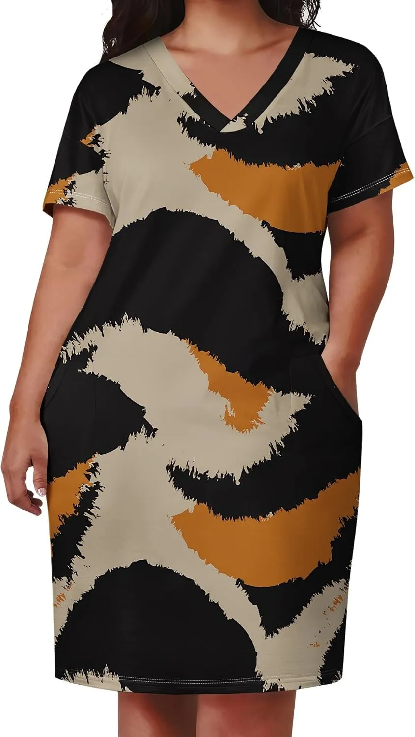 Summer Dresses for Women Tshirt Dress Plus Size Short Sleeve Sundresses A-Line Midi Club Party Dress with Pockets