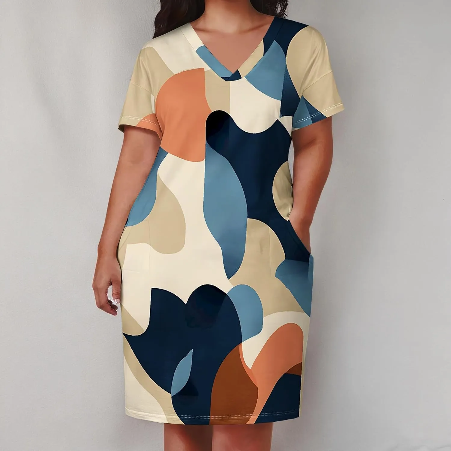 Summer Dresses for Women Tshirt Dress Plus Size Short Sleeve Sundresses A-Line Midi Club Party Dress with Pockets