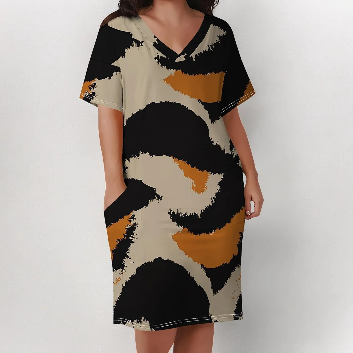 Summer Dresses for Women Tshirt Dress Plus Size Short Sleeve Sundresses A-Line Midi Club Party Dress with Pockets