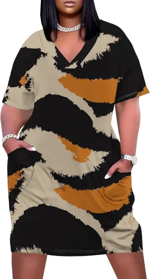 Summer Dresses for Women Tshirt Dress Plus Size Short Sleeve Sundresses A-Line Midi Club Party Dress with Pockets