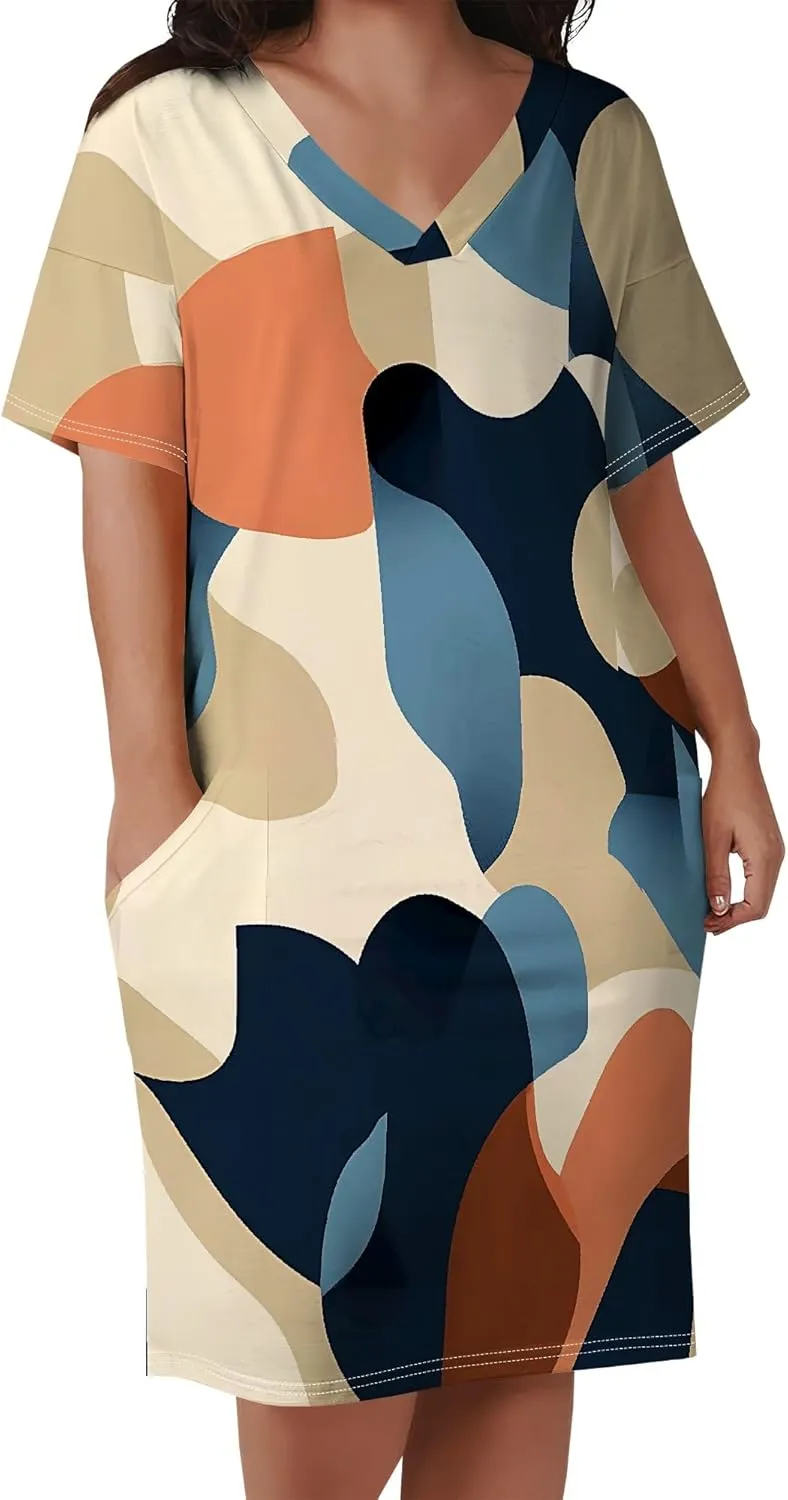 Summer Dresses for Women Tshirt Dress Plus Size Short Sleeve Sundresses A-Line Midi Club Party Dress with Pockets