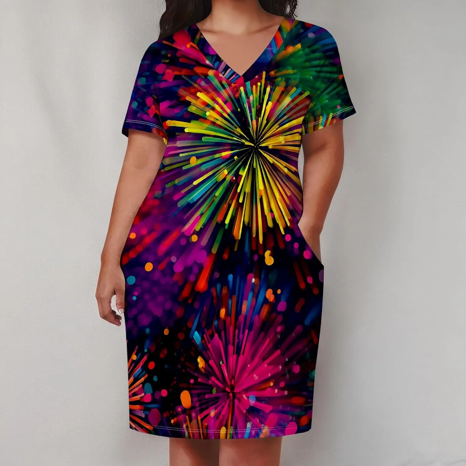 Summer Dresses for Women Tshirt Dress Plus Size Short Sleeve Sundresses A-Line Midi Club Party Dress with Pockets