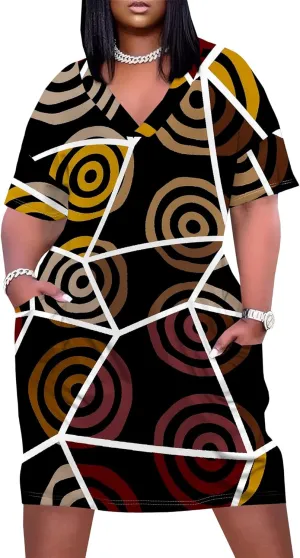 Summer Dresses for Women Tshirt Dress Plus Size Short Sleeve Sundresses A-Line Midi Club Party Dress with Pockets