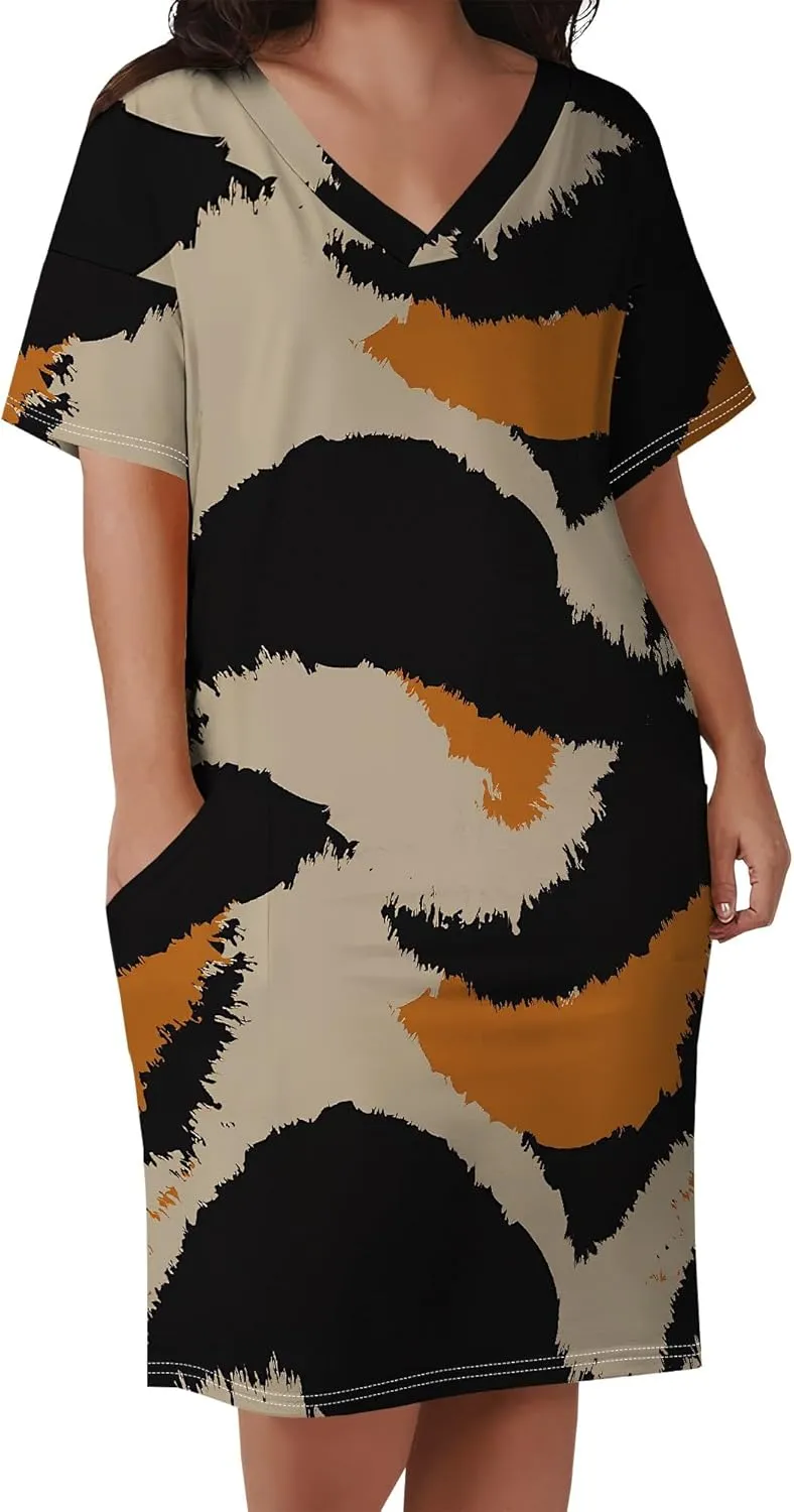 Summer Dresses for Women Tshirt Dress Plus Size Short Sleeve Sundresses A-Line Midi Club Party Dress with Pockets