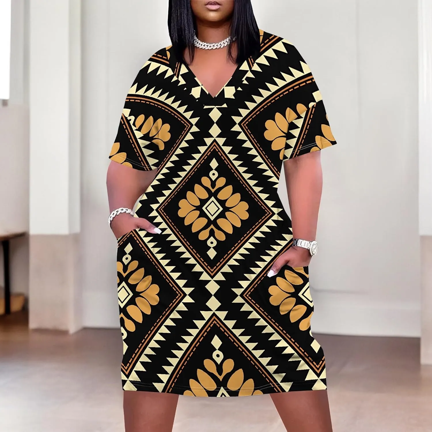 Summer Dresses for Women Tshirt Dress Plus Size Short Sleeve Sundresses A-Line Midi Club Party Dress with Pockets