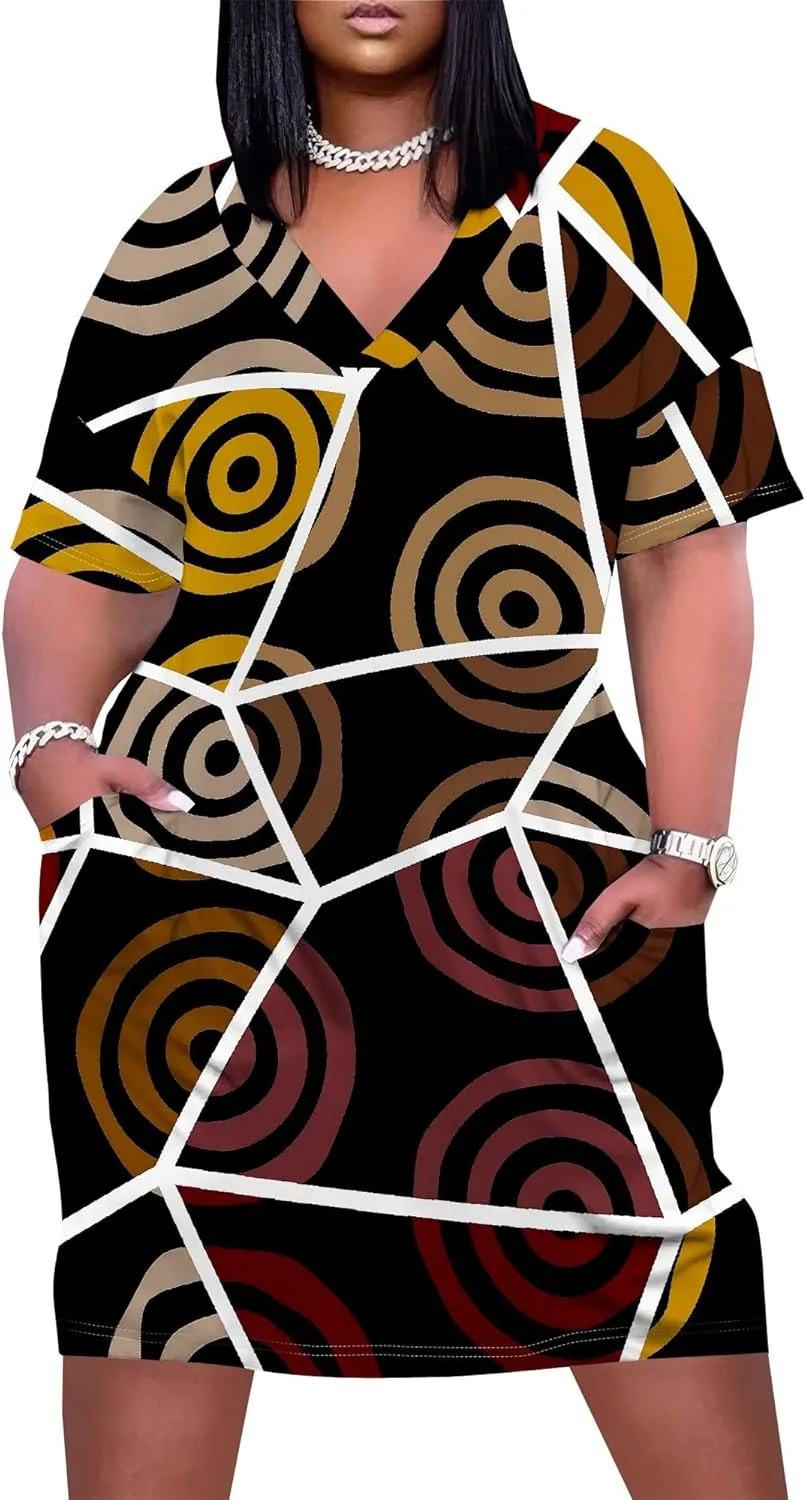 Summer Dresses for Women Tshirt Dress Plus Size Short Sleeve Sundresses A-Line Midi Club Party Dress with Pockets