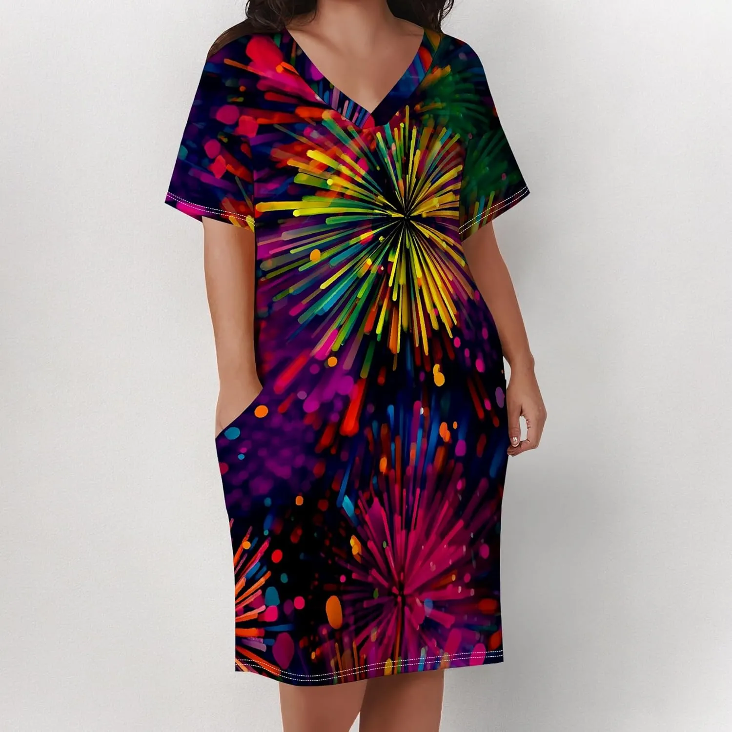 Summer Dresses for Women Tshirt Dress Plus Size Short Sleeve Sundresses A-Line Midi Club Party Dress with Pockets