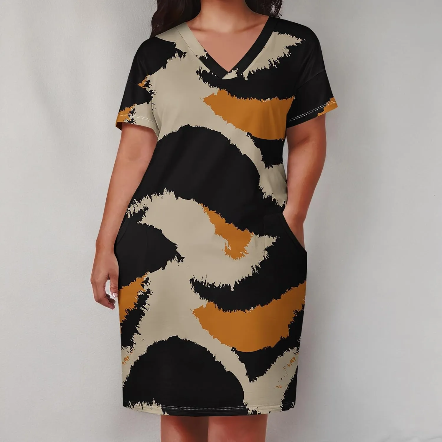 Summer Dresses for Women Tshirt Dress Plus Size Short Sleeve Sundresses A-Line Midi Club Party Dress with Pockets