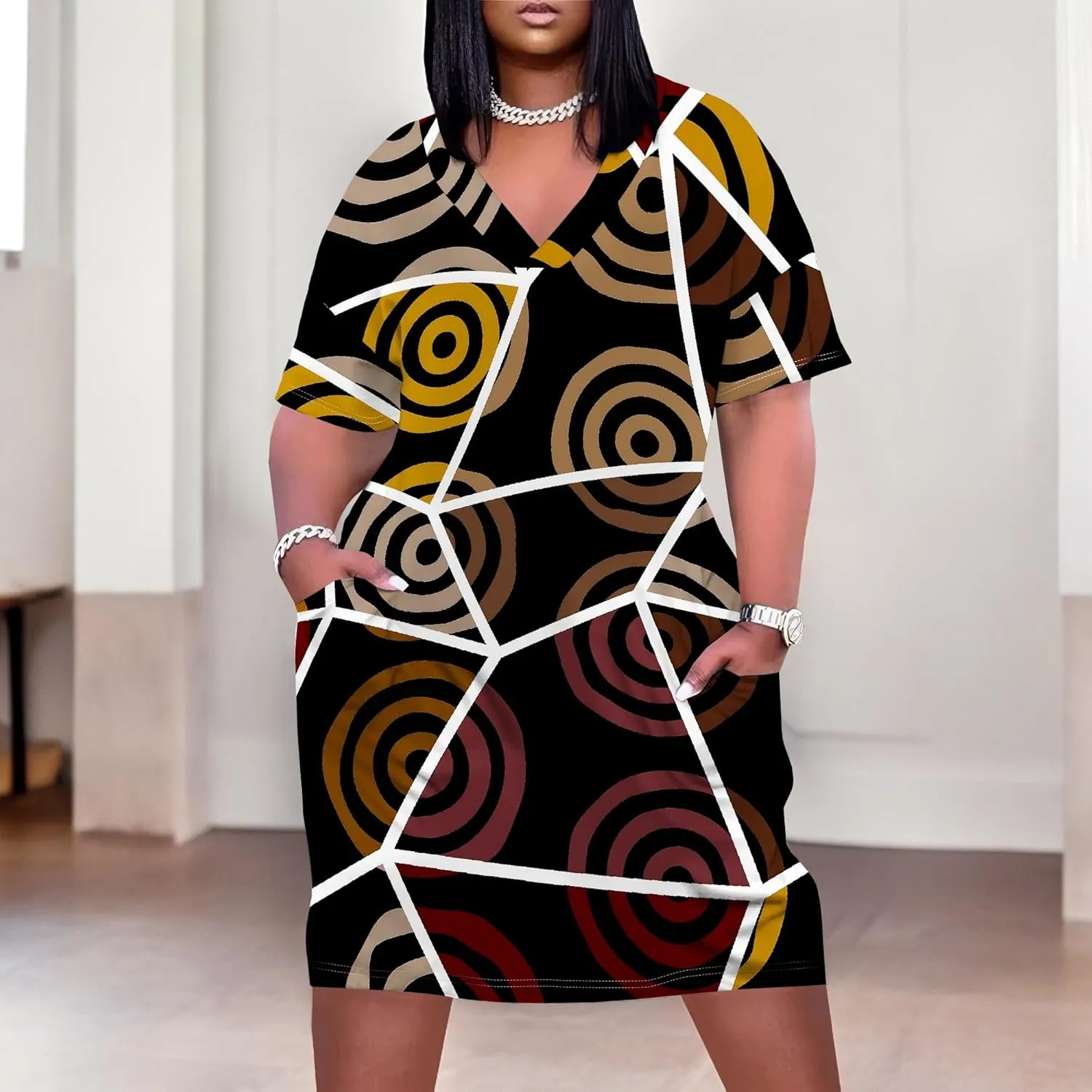 Summer Dresses for Women Tshirt Dress Plus Size Short Sleeve Sundresses A-Line Midi Club Party Dress with Pockets