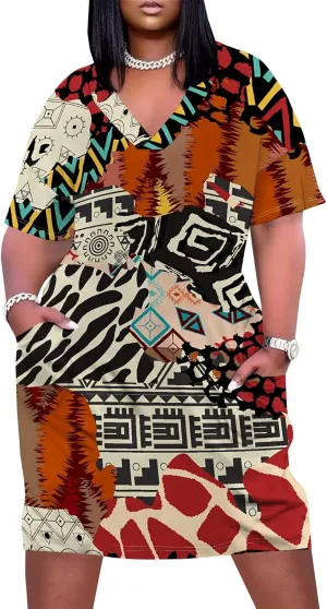 Summer Dresses for Women Tshirt Dress Plus Size Short Sleeve Sundresses A-Line Midi Club Party Dress with Pockets
