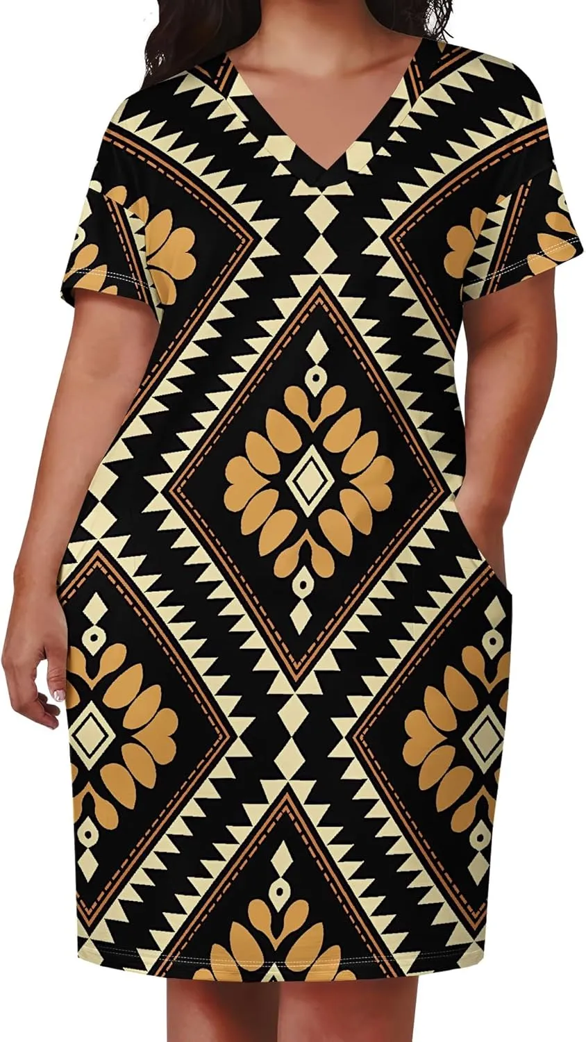 Summer Dresses for Women Tshirt Dress Plus Size Short Sleeve Sundresses A-Line Midi Club Party Dress with Pockets