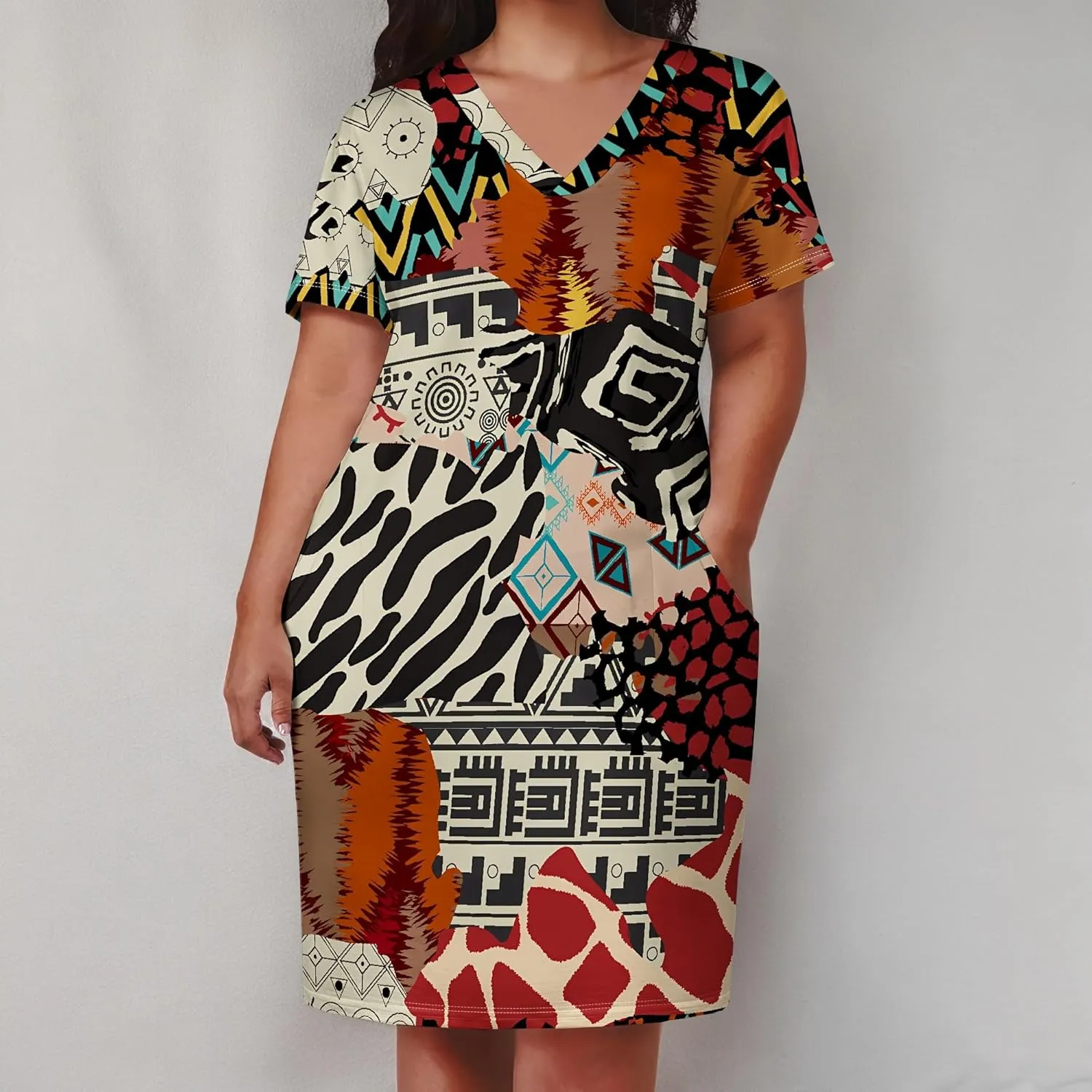 Summer Dresses for Women Tshirt Dress Plus Size Short Sleeve Sundresses A-Line Midi Club Party Dress with Pockets