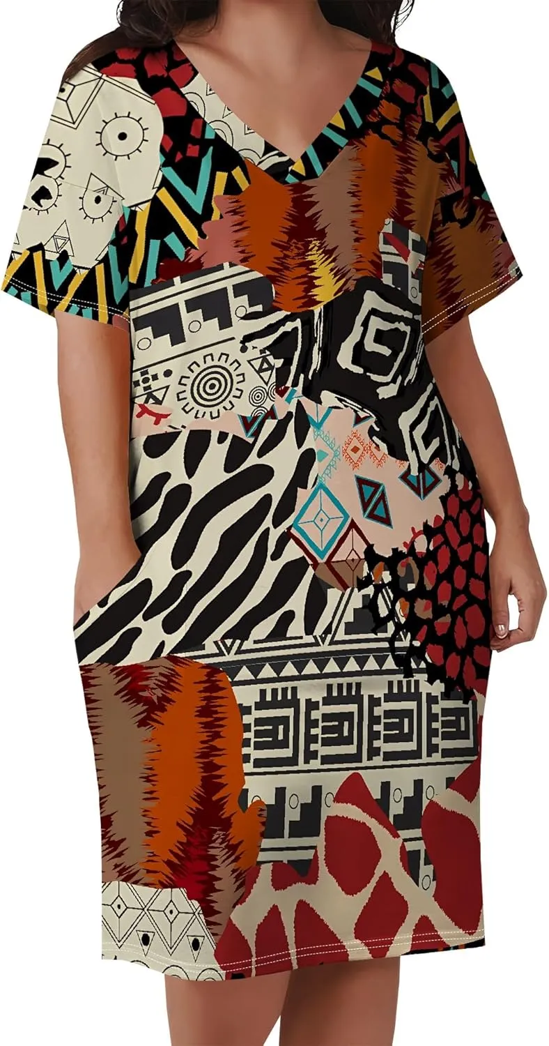 Summer Dresses for Women Tshirt Dress Plus Size Short Sleeve Sundresses A-Line Midi Club Party Dress with Pockets