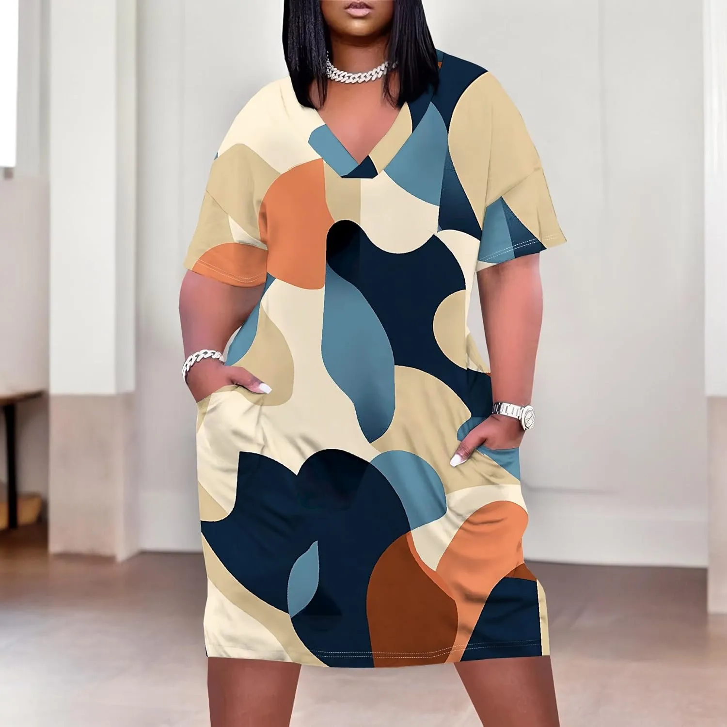 Summer Dresses for Women Tshirt Dress Plus Size Short Sleeve Sundresses A-Line Midi Club Party Dress with Pockets