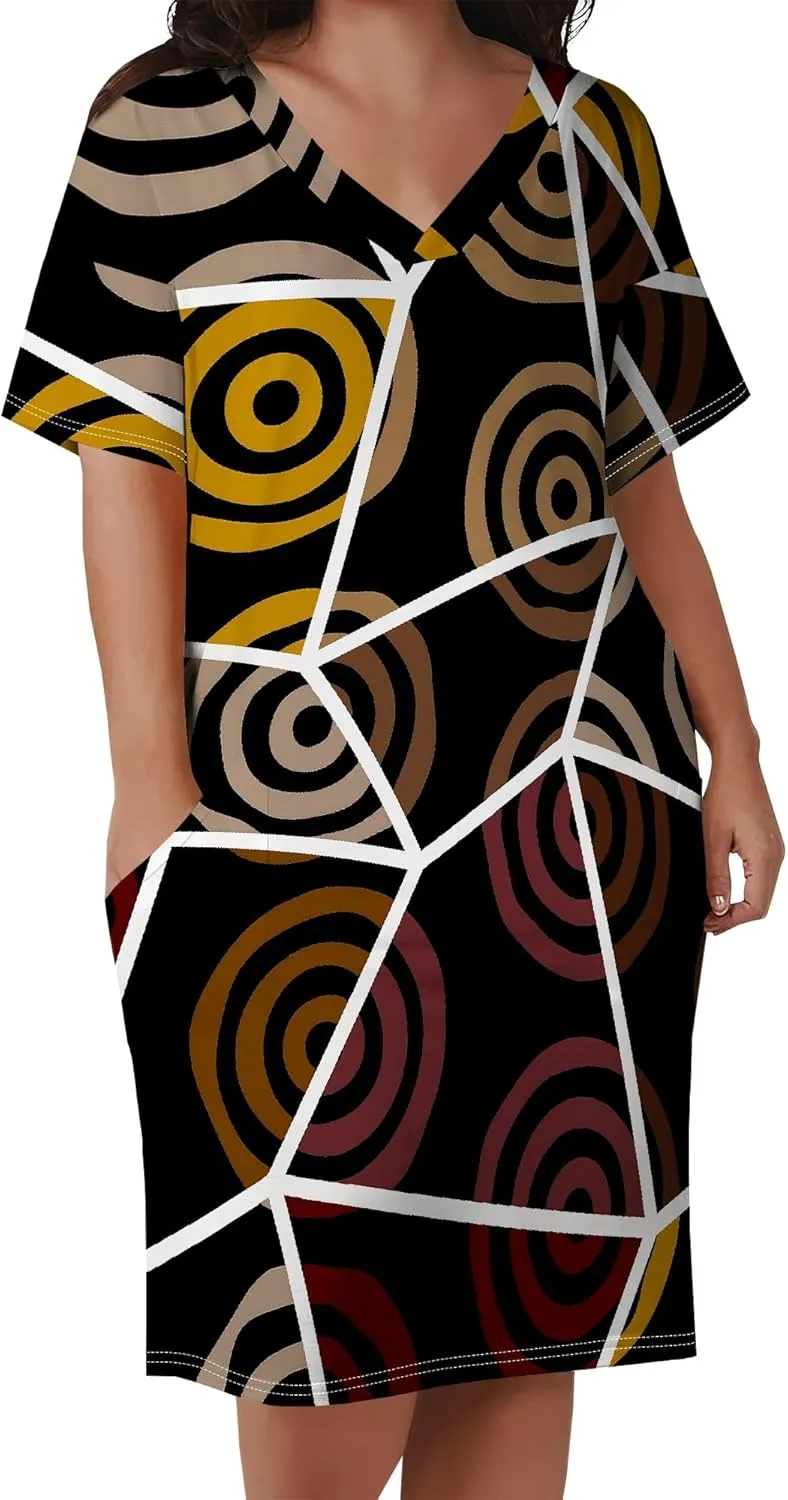 Summer Dresses for Women Tshirt Dress Plus Size Short Sleeve Sundresses A-Line Midi Club Party Dress with Pockets