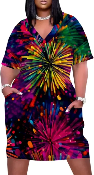 Summer Dresses for Women Tshirt Dress Plus Size Short Sleeve Sundresses A-Line Midi Club Party Dress with Pockets
