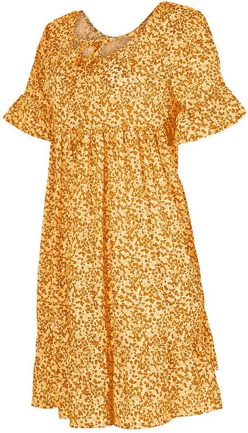Summer Dresses with Pockets for Women Women's Ladies Sexy Loose Print Hlaf Sleeve Ruffles Mini Dress Summer Dress