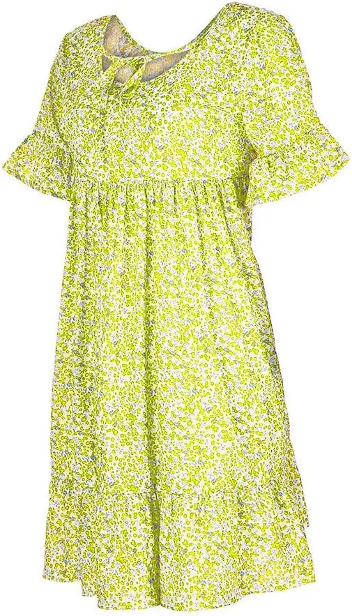 Summer Dresses with Pockets for Women Women's Ladies Sexy Loose Print Hlaf Sleeve Ruffles Mini Dress Summer Dress