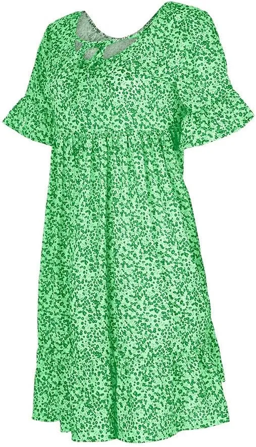 Summer Dresses with Pockets for Women Women's Ladies Sexy Loose Print Hlaf Sleeve Ruffles Mini Dress Summer Dress