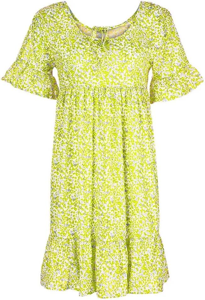 Summer Dresses with Pockets for Women Women's Ladies Sexy Loose Print Hlaf Sleeve Ruffles Mini Dress Summer Dress