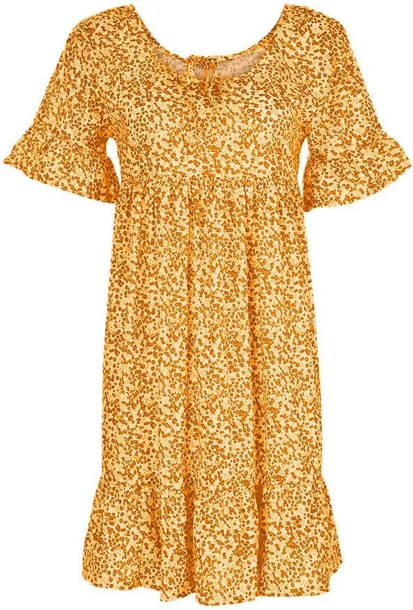 Summer Dresses with Pockets for Women Women's Ladies Sexy Loose Print Hlaf Sleeve Ruffles Mini Dress Summer Dress