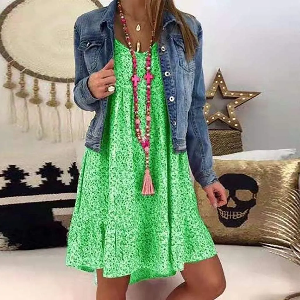 Summer Dresses with Pockets for Women Women's Ladies Sexy Loose Print Hlaf Sleeve Ruffles Mini Dress Summer Dress