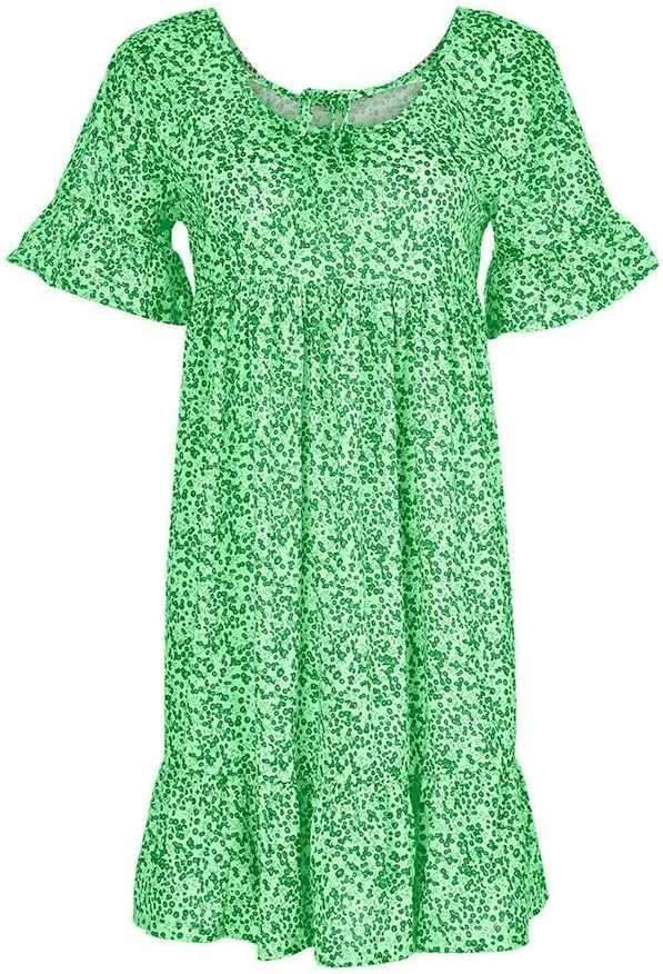 Summer Dresses with Pockets for Women Women's Ladies Sexy Loose Print Hlaf Sleeve Ruffles Mini Dress Summer Dress