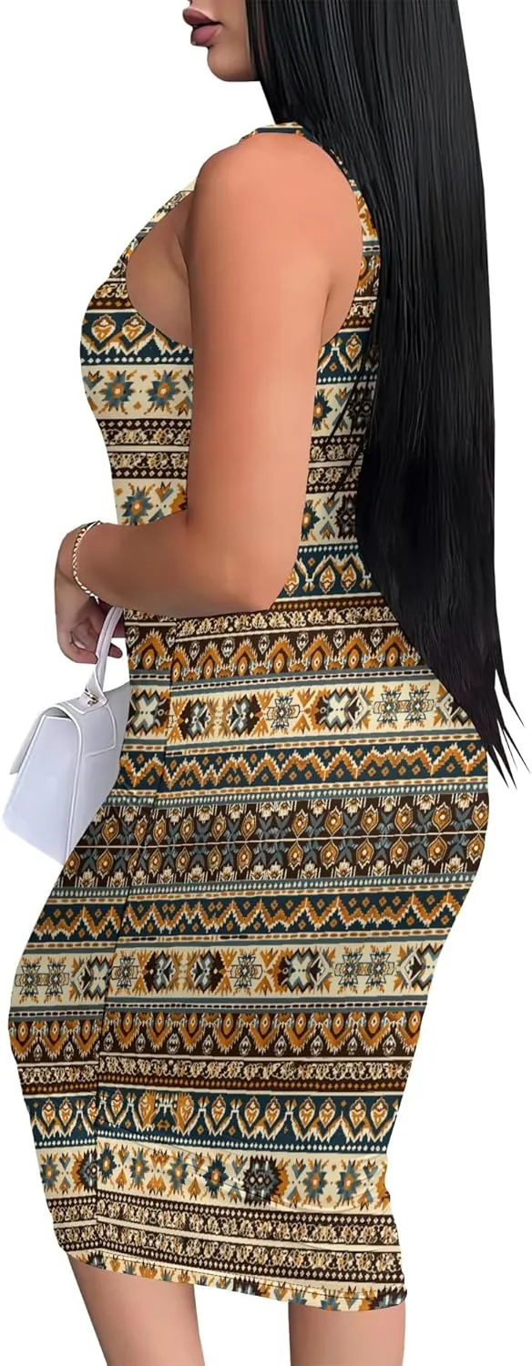 Summer Fashion Sexy Tank Top Bodycon Dress Date Night Dress Pencil Sleeveless Midi Club Dresses S-3XL