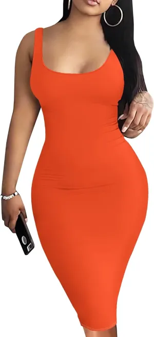 Summer Fashion Sexy Tank Top Bodycon Dress Date Night Dress Pencil Sleeveless Midi Club Dresses S-3XL