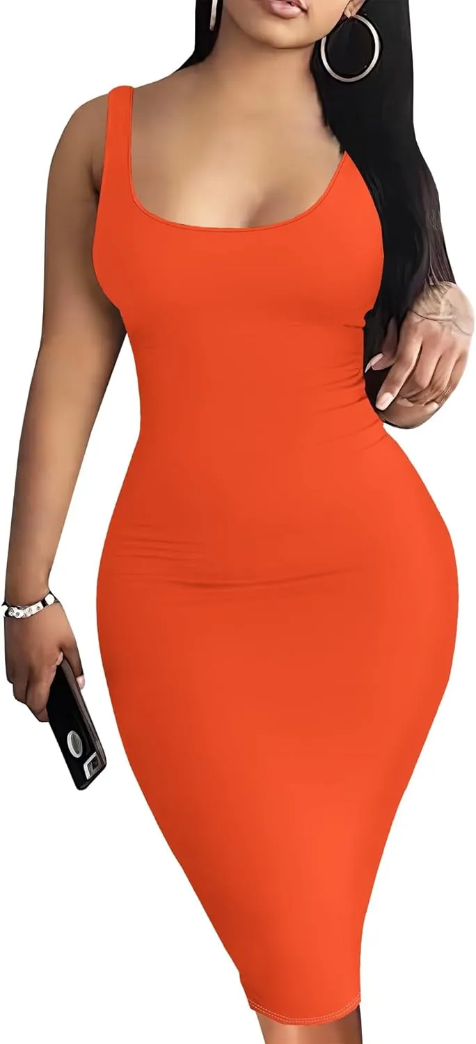 Summer Fashion Sexy Tank Top Bodycon Dress Date Night Dress Pencil Sleeveless Midi Club Dresses S-3XL