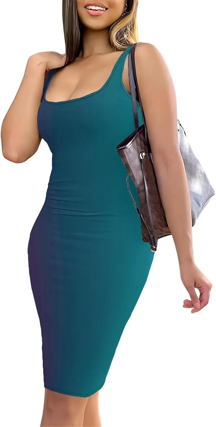 Summer Fashion Sexy Tank Top Bodycon Dress Date Night Dress Pencil Sleeveless Midi Club Dresses S-3XL
