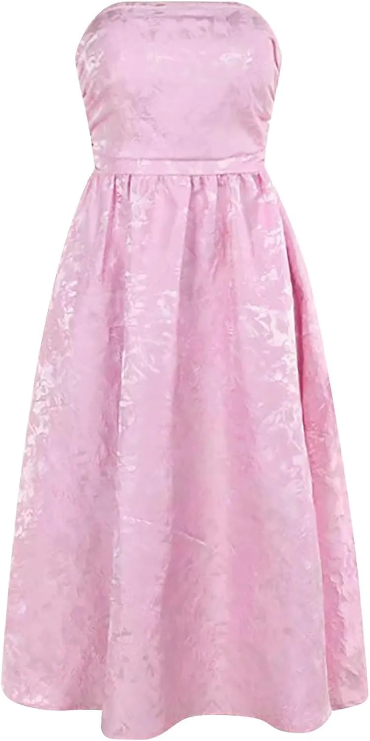 Summer Strapless Floral Homecoming Dresses with Pocket Corset A Line Midi Cocktail Plus Size Dresses for