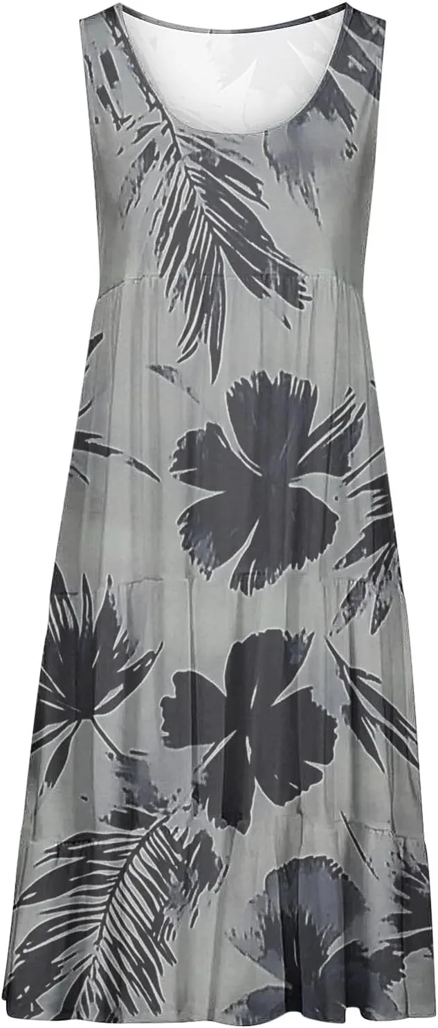 Summer Tank Dresses for Women Ruffle Tiered Loose Casual A Line Beach Dress Sleeveless Floral Print Boho Sundress