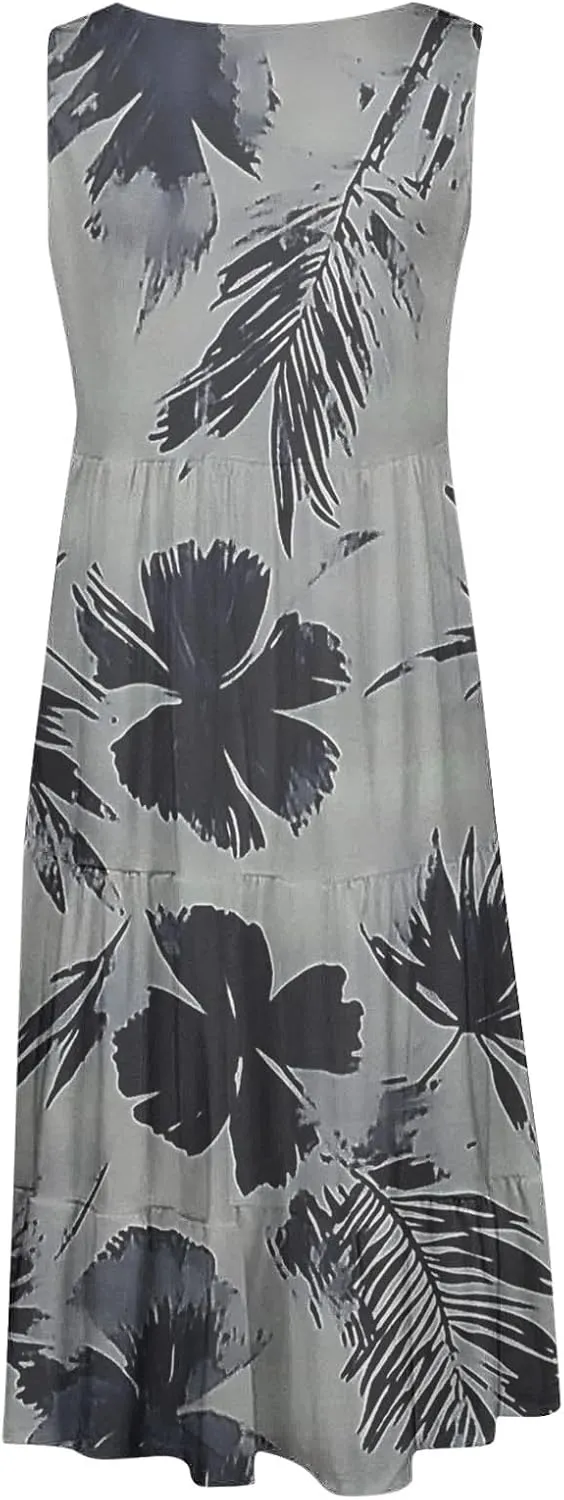 Summer Tank Dresses for Women Ruffle Tiered Loose Casual A Line Beach Dress Sleeveless Floral Print Boho Sundress