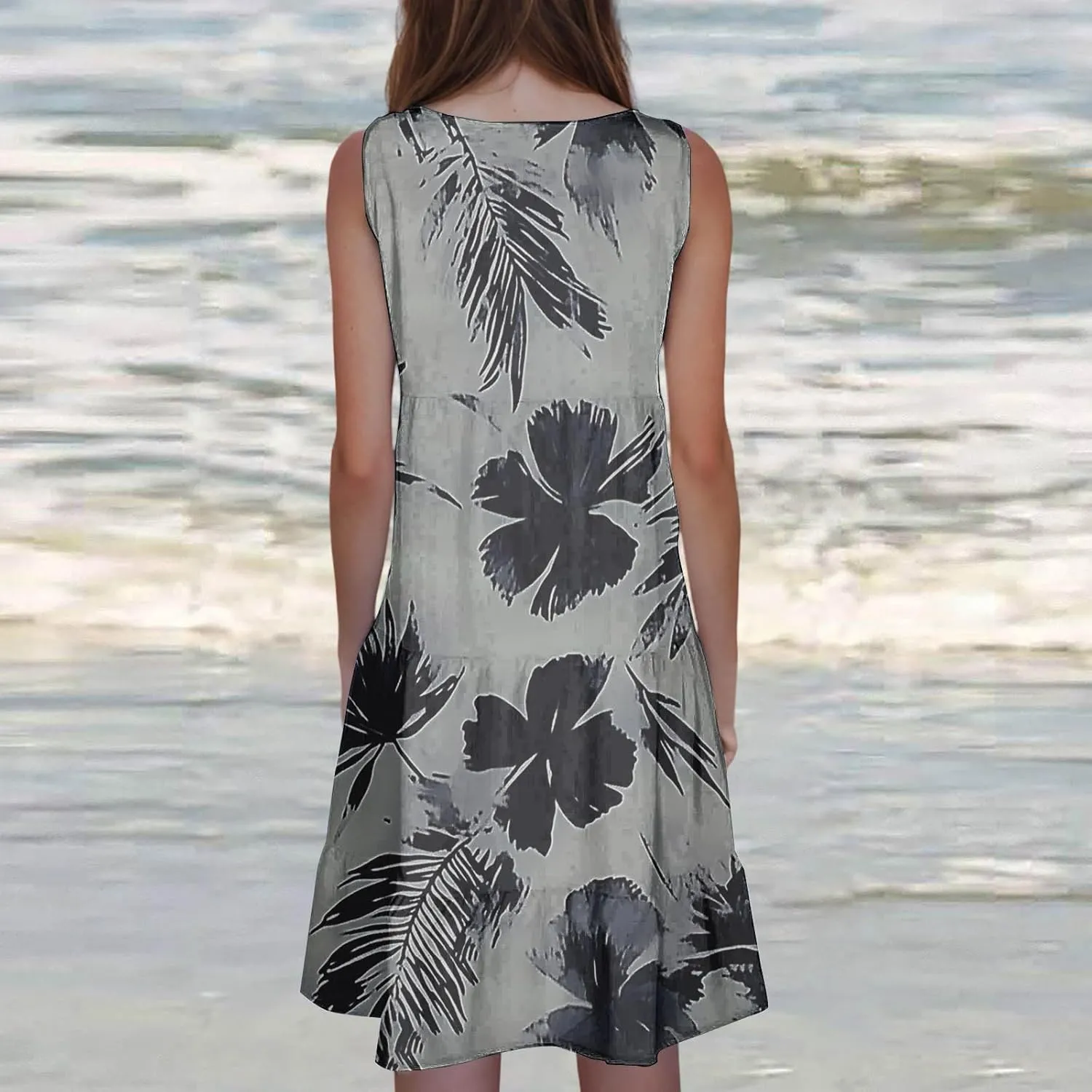 Summer Tank Dresses for Women Ruffle Tiered Loose Casual A Line Beach Dress Sleeveless Floral Print Boho Sundress