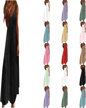 Sundresses For Women 2025 Vacation V Neck Spaghetti Strap Casual Summer Long Maxi Dress Sexy Trendy Beach Dresses