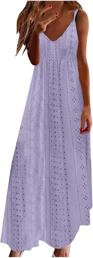 Sundresses For Women 2025 Vacation V Neck Spaghetti Strap Casual Summer Long Maxi Dress Sexy Trendy Beach Dresses
