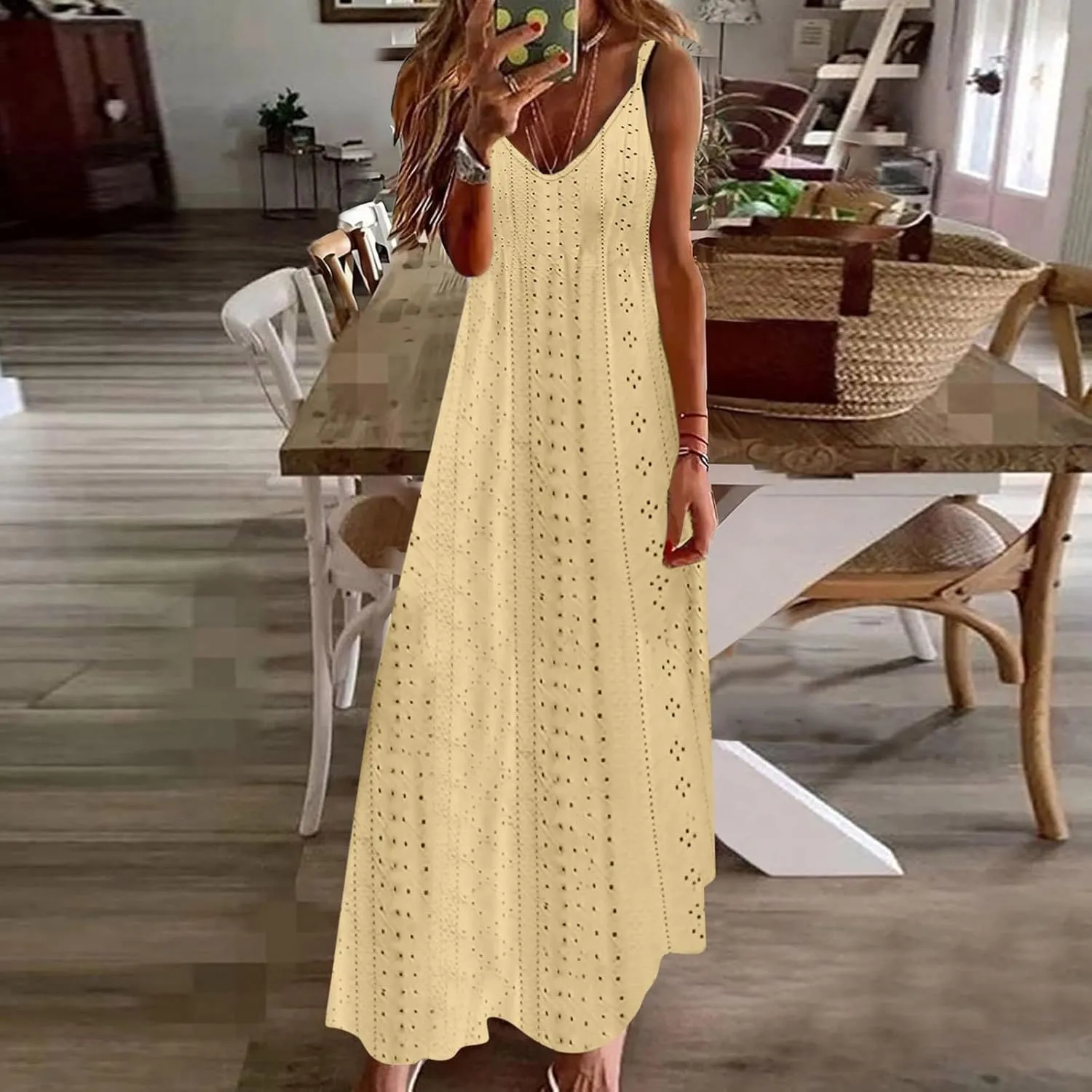 Sundresses For Women 2025 Vacation V Neck Spaghetti Strap Casual Summer Long Maxi Dress Sexy Trendy Beach Dresses