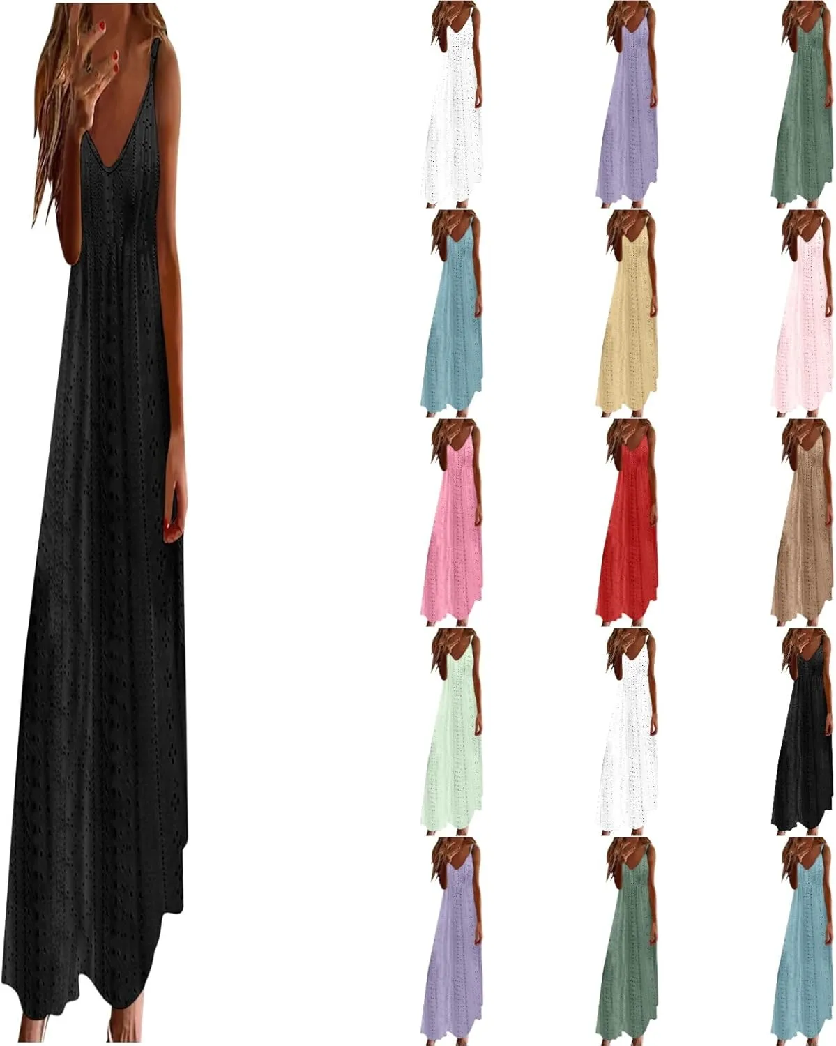 Sundresses For Women 2025 Vacation V Neck Spaghetti Strap Casual Summer Long Maxi Dress Sexy Trendy Beach Dresses
