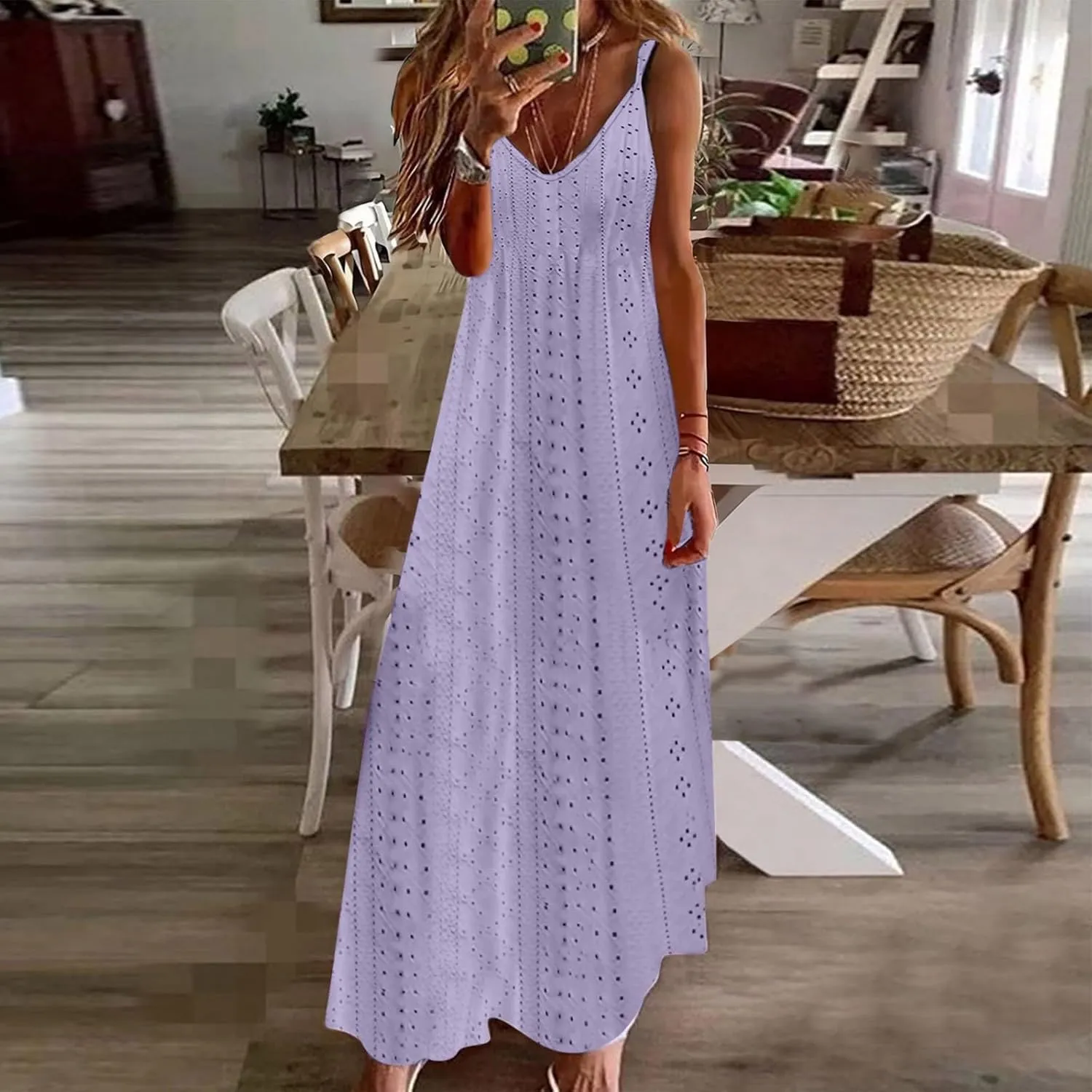 Sundresses For Women 2025 Vacation V Neck Spaghetti Strap Casual Summer Long Maxi Dress Sexy Trendy Beach Dresses