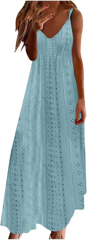 Sundresses For Women 2025 Vacation V Neck Spaghetti Strap Casual Summer Long Maxi Dress Sexy Trendy Beach Dresses